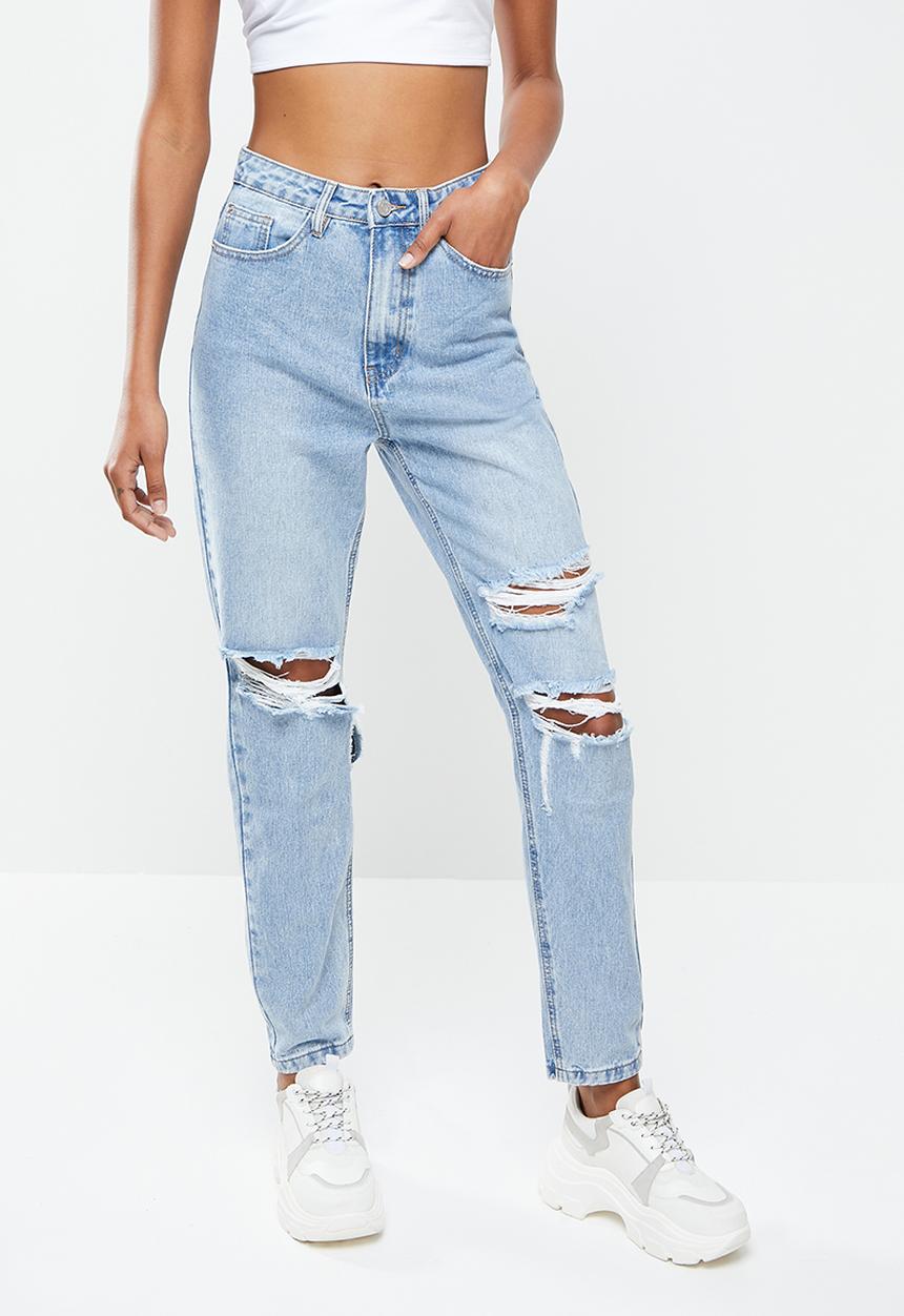 Missguided - Fold ripped riot mom jean - blue