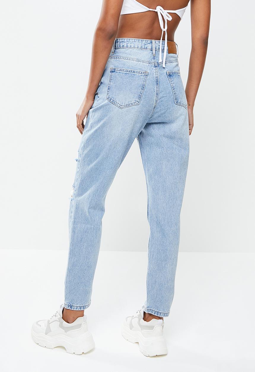 Missguided - Fold ripped riot mom jean - blue