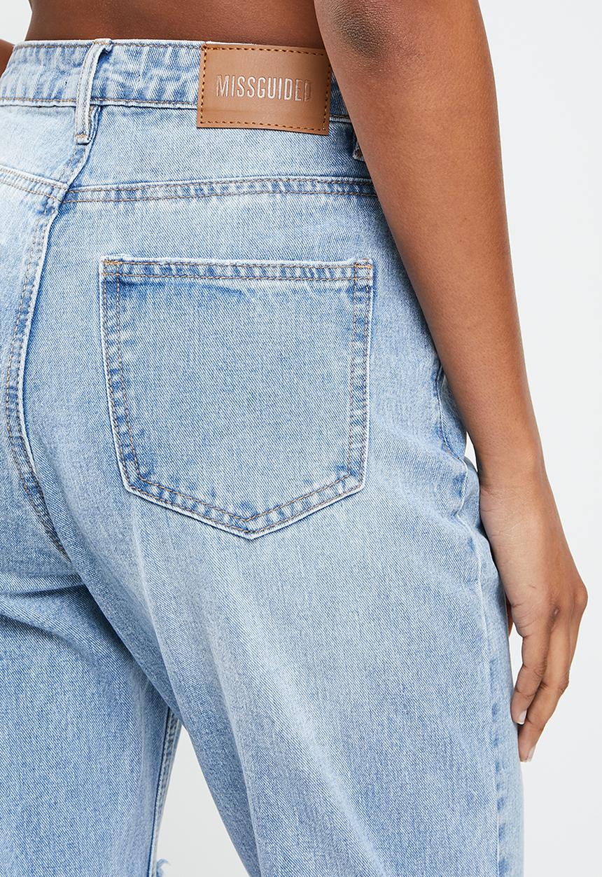 Missguided - Fold ripped riot mom jean - blue