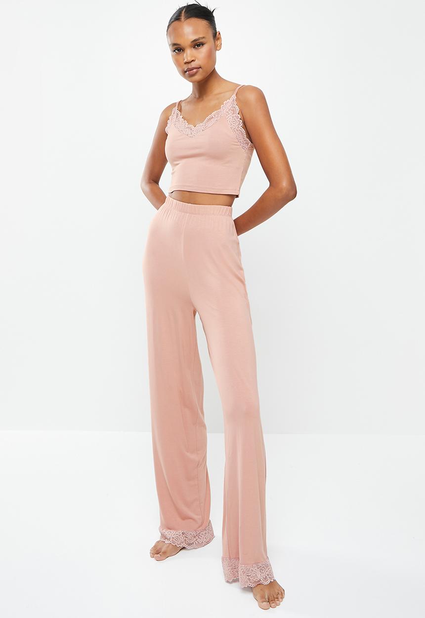 Missguided - Lace trim cami wide leg set - blush