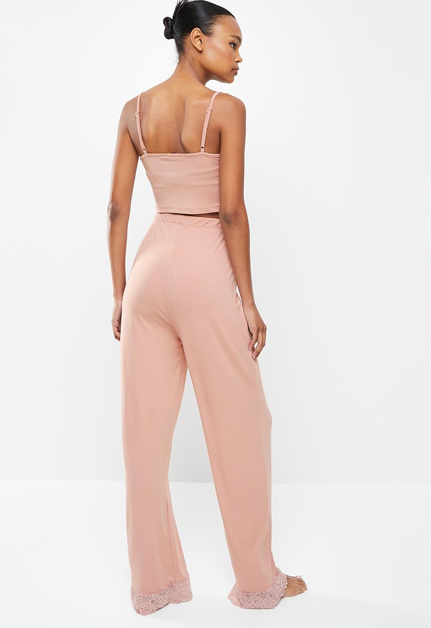 Missguided - Lace trim cami wide leg set - blush
