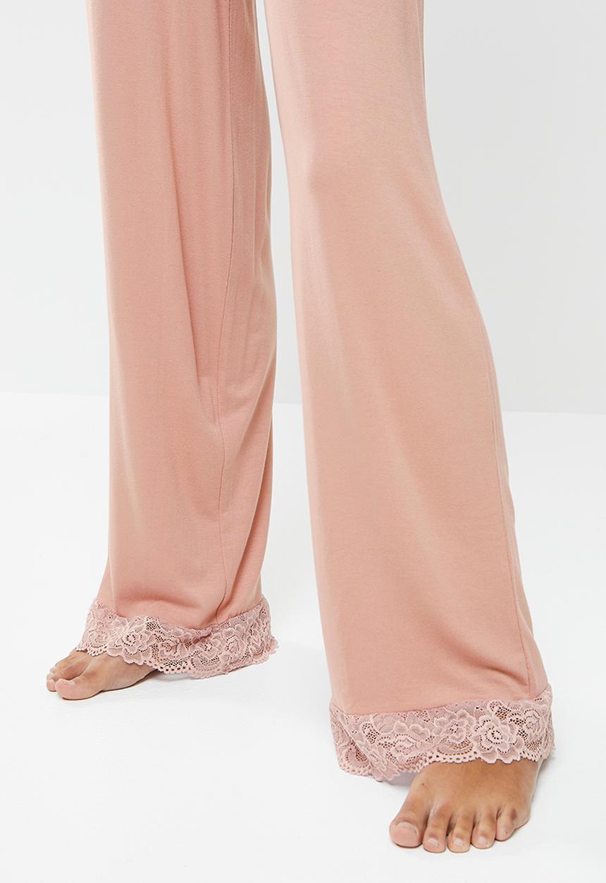 Missguided - Lace trim cami wide leg set - blush