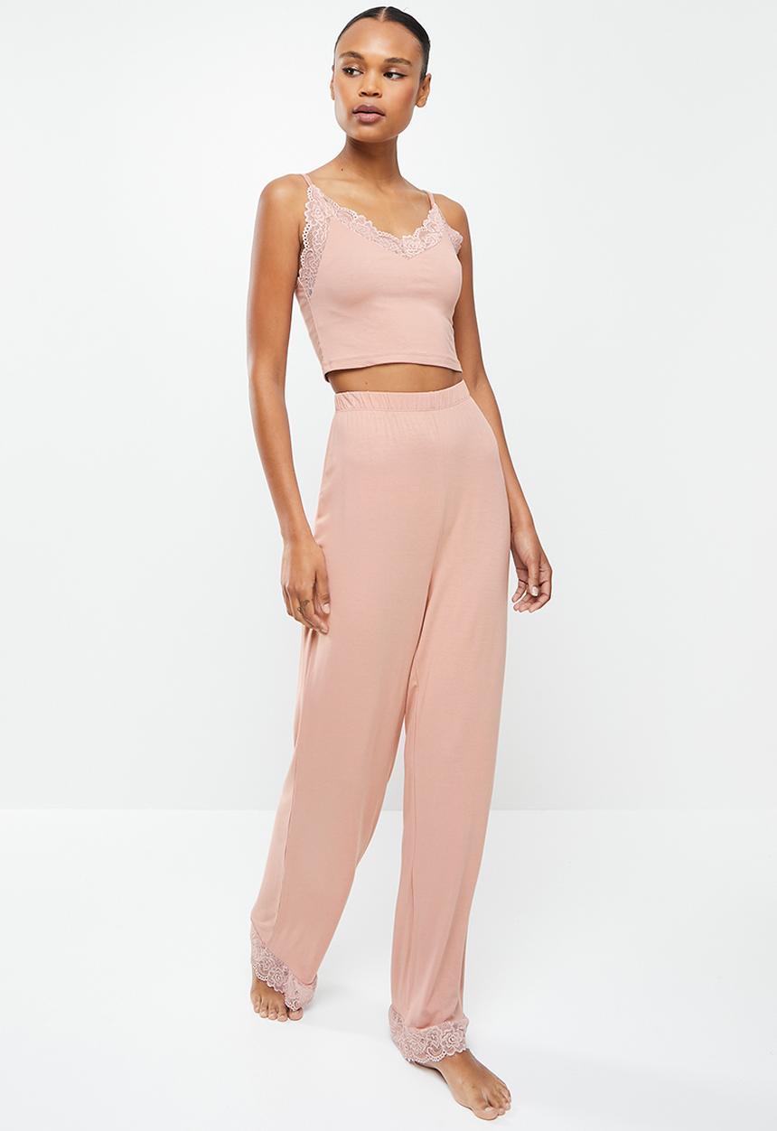 Missguided - Lace trim cami wide leg set - blush