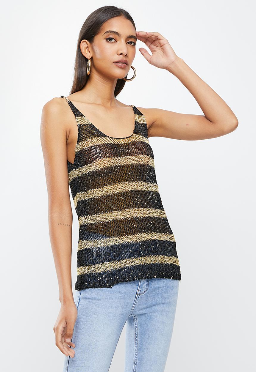 SISSY BOY - Vamo: stripe lurex vest - black & gold