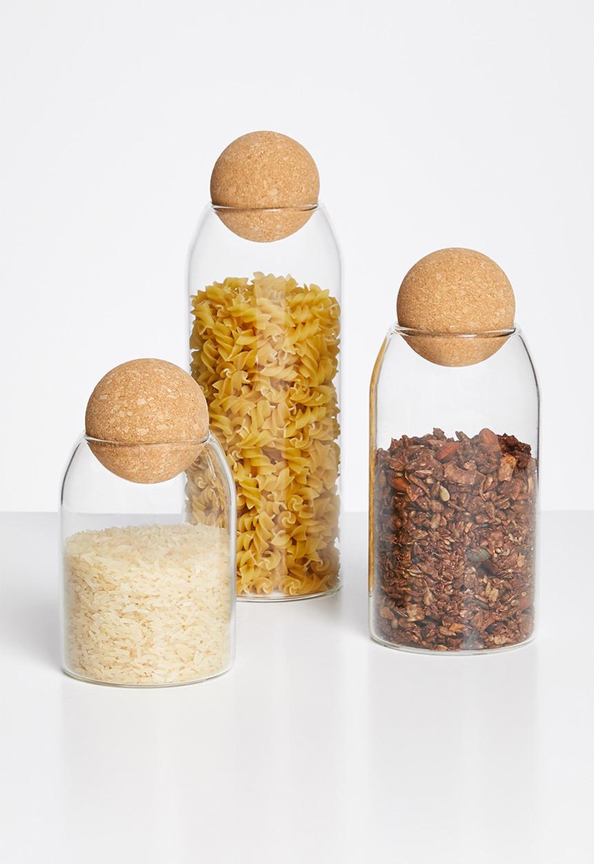 Sixth Floor - Akira cork glass storage jars - set of 3