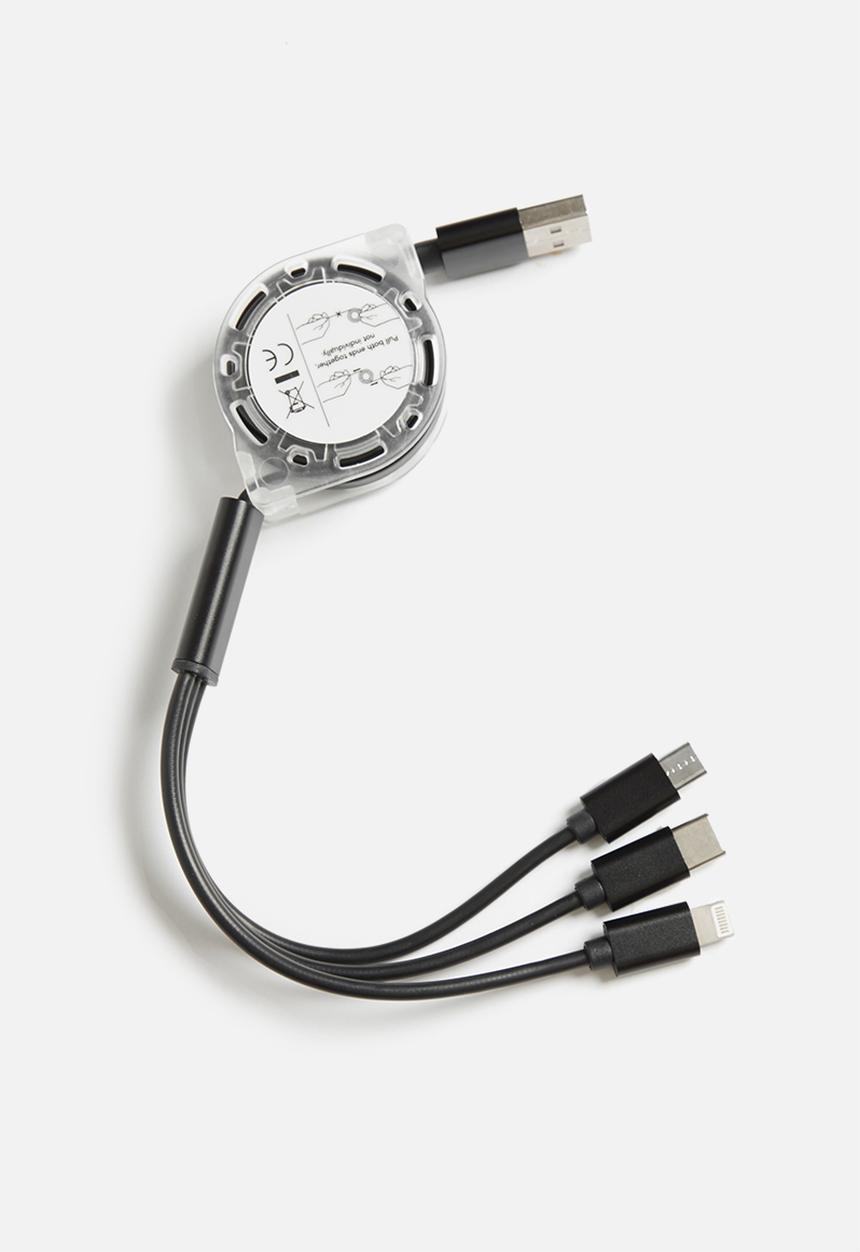 Tech Cult - Retractable 3 in 1 charging cable - black