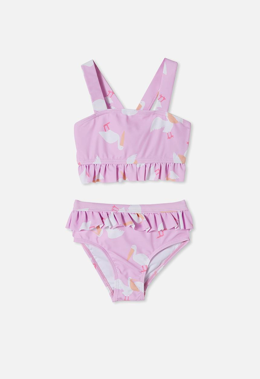 Cotton On - Polly ruffle tankini - pale violet/pelicans