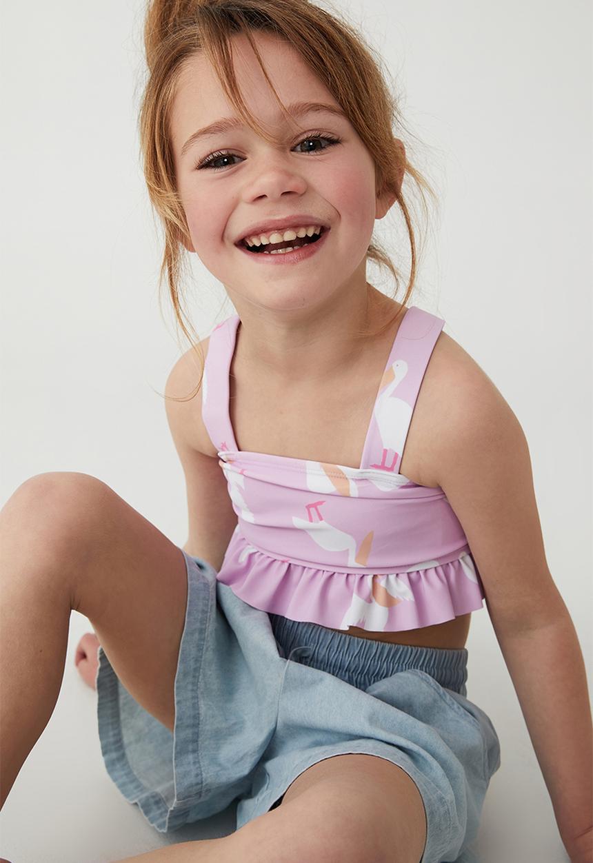 Cotton On - Polly ruffle tankini - pale violet/pelicans