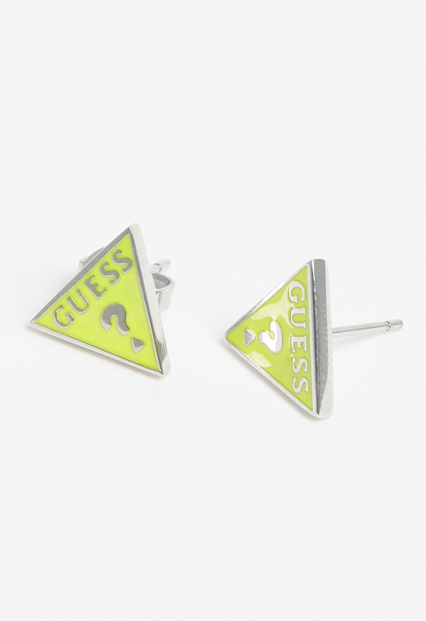 GUESS - Dream & love yellow triangle logo studs silver - lime