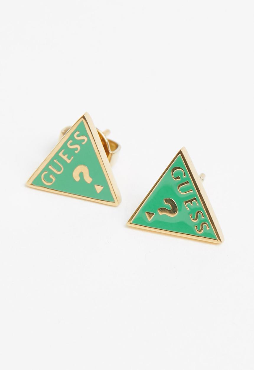 GUESS - Dream & love tur triangle logo studs gold - green