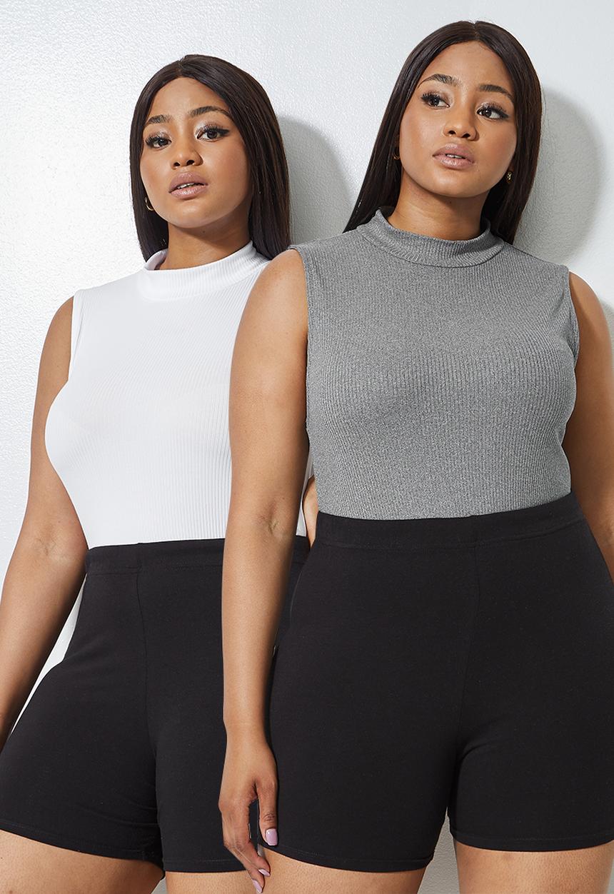 Superbalist - 2 pack funnel cut away bodysuit - grey & white