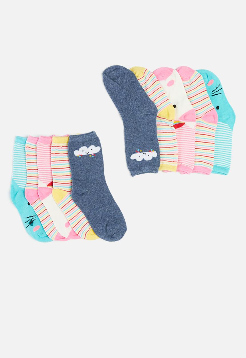 MINOTI - Girls 5 pack unicorn stripe socks - multi