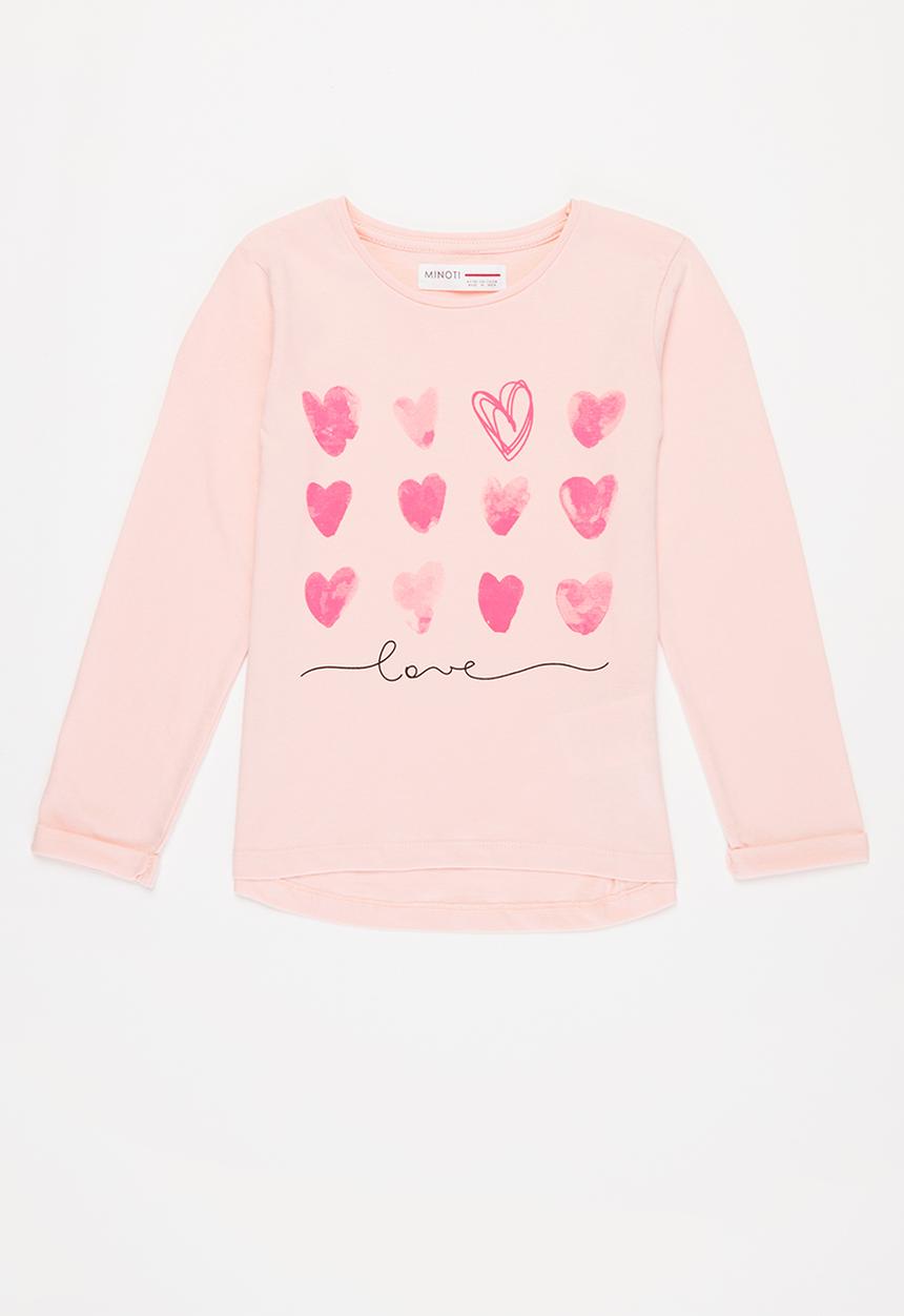 MINOTI - Girls basic hearts long sleeve top - pink