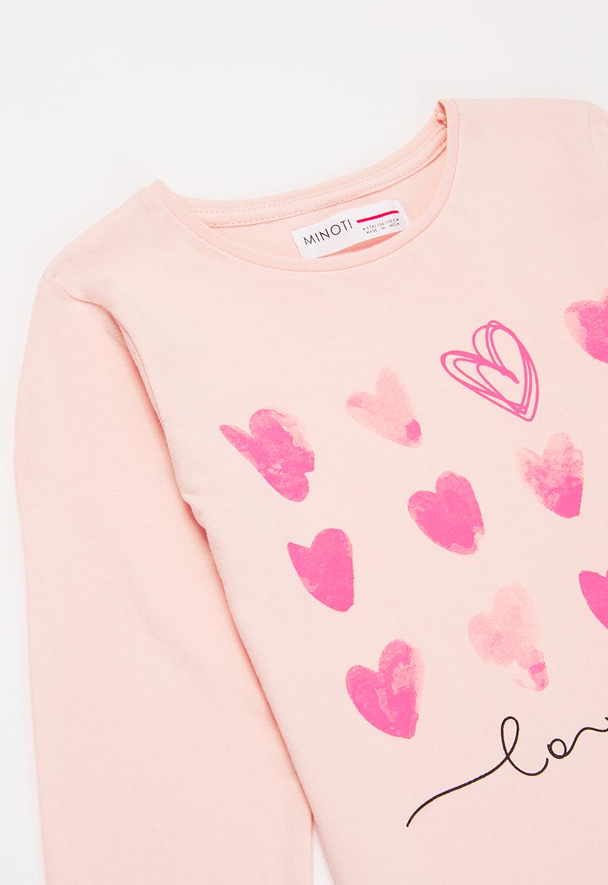 MINOTI - Girls basic hearts long sleeve top - pink