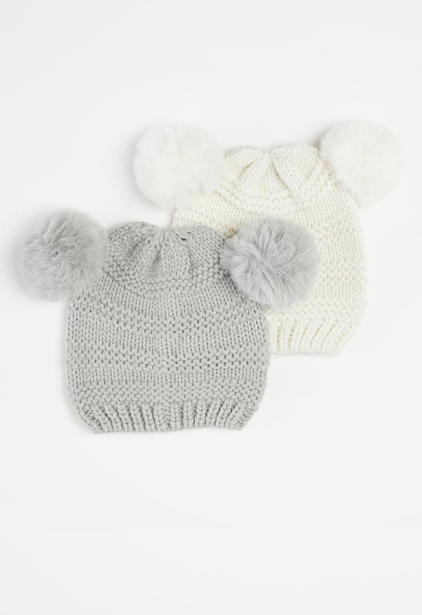 MINOTI - Unisex 2-pack knitted hats - grey & white 