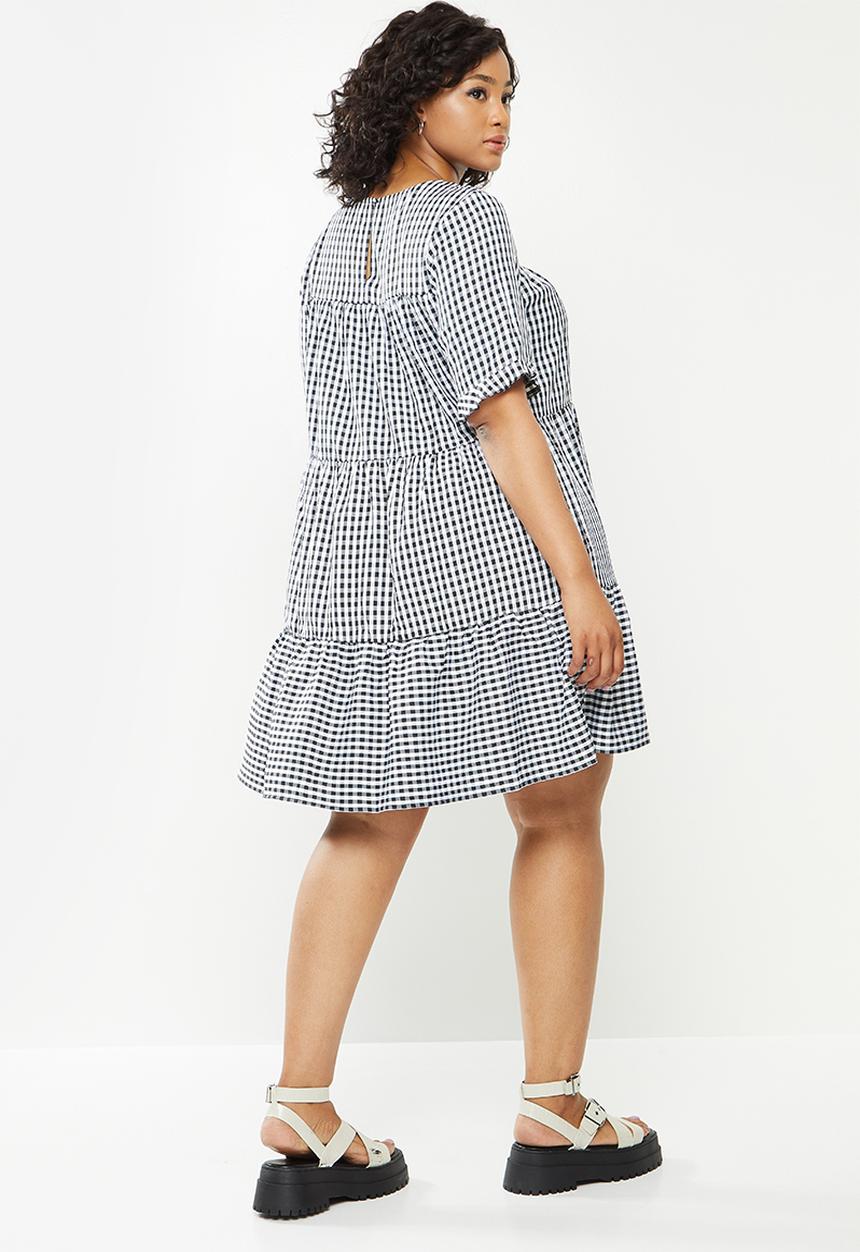 Missguided - Plus check smock dress - black & white