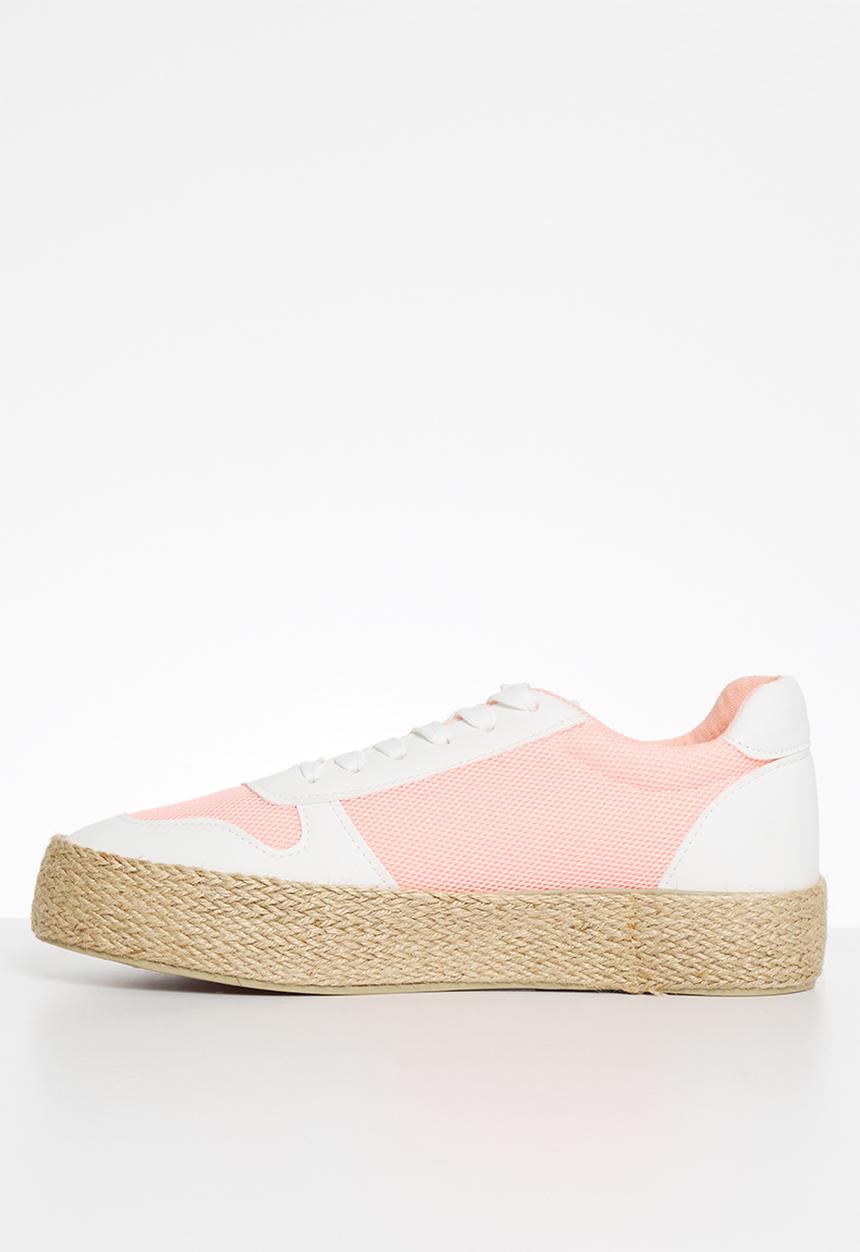 Plum - Benassi espadrille flatform sneaker - white & pink 