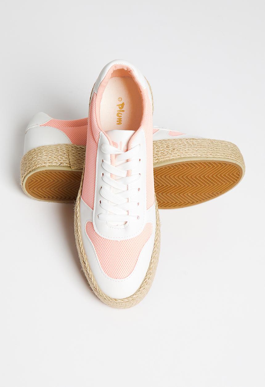 Plum - Benassi espadrille flatform sneaker - white & pink 