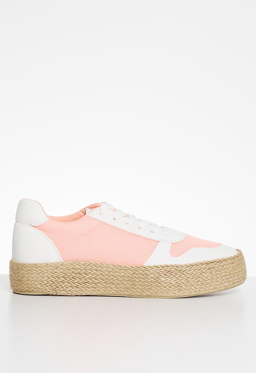 Plum - Benassi espadrille flatform sneaker - white & pink 