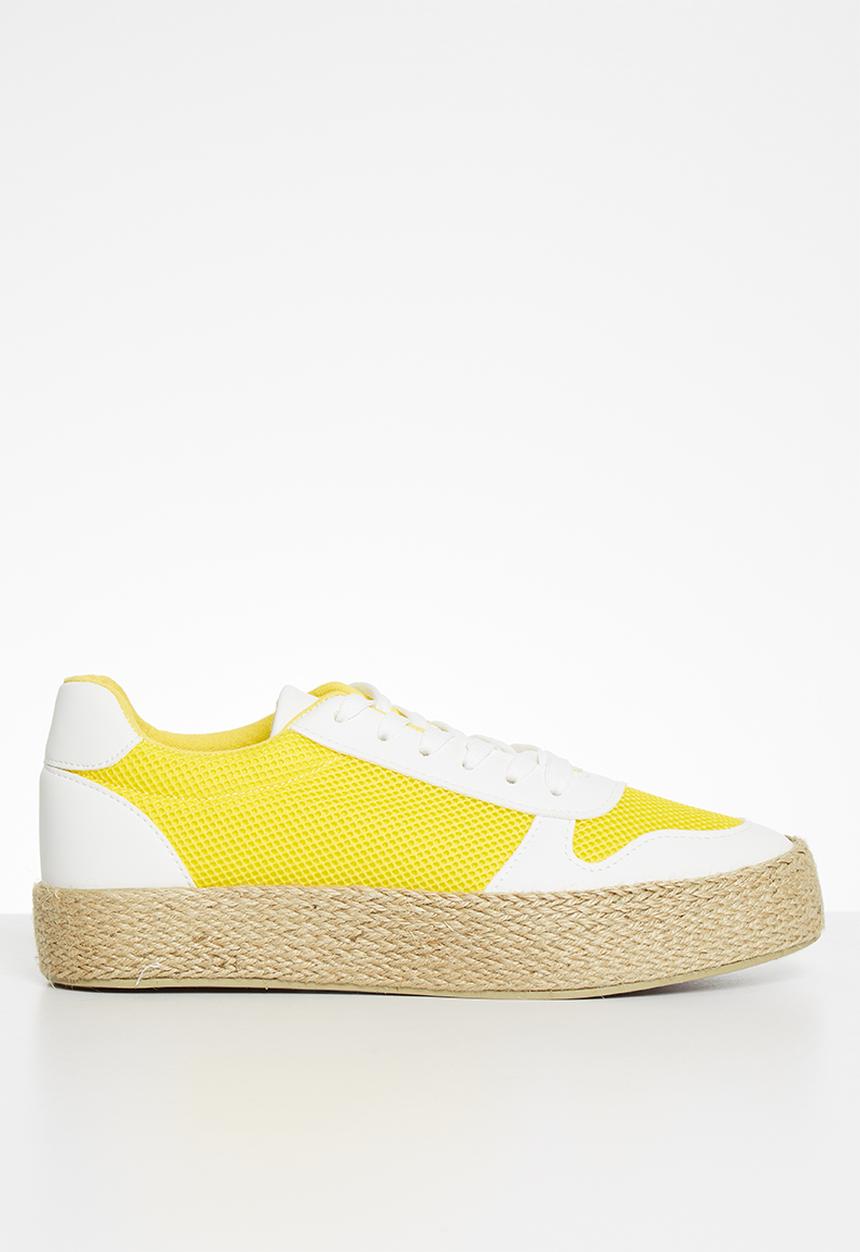 Plum - Benassi espadrille flatform sneaker - white & yellow