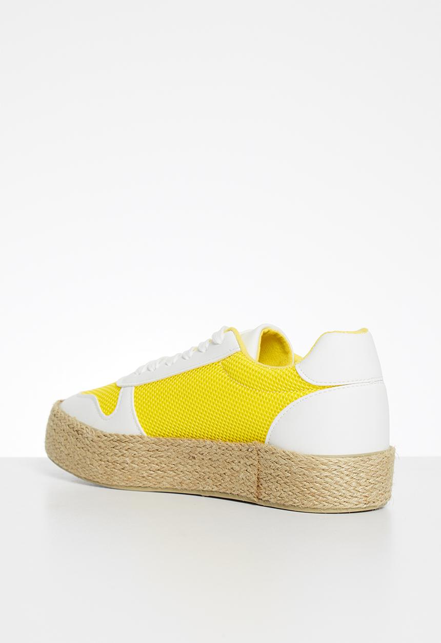 Plum - Benassi espadrille flatform sneaker - white & yellow