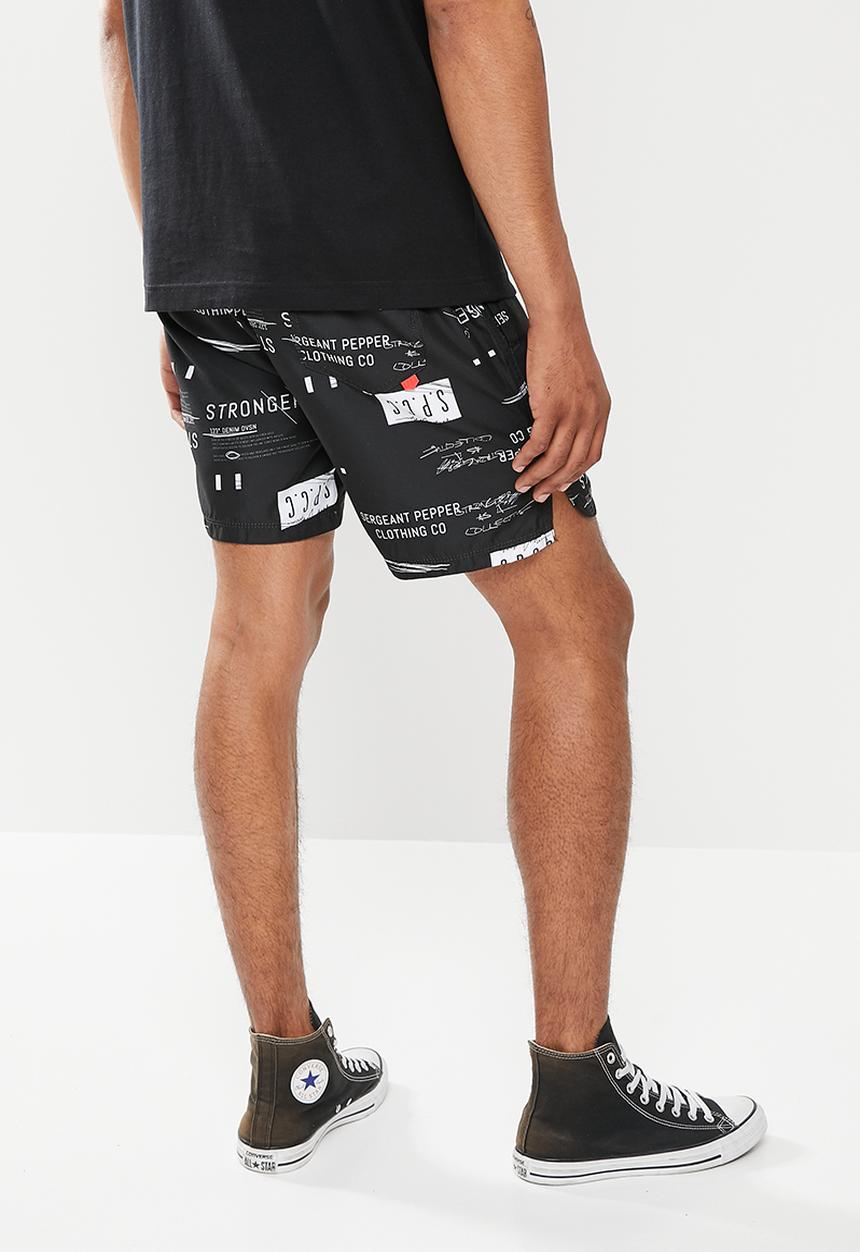 S.P.C.C - Morales regular fit elasticated shorts - black & white 