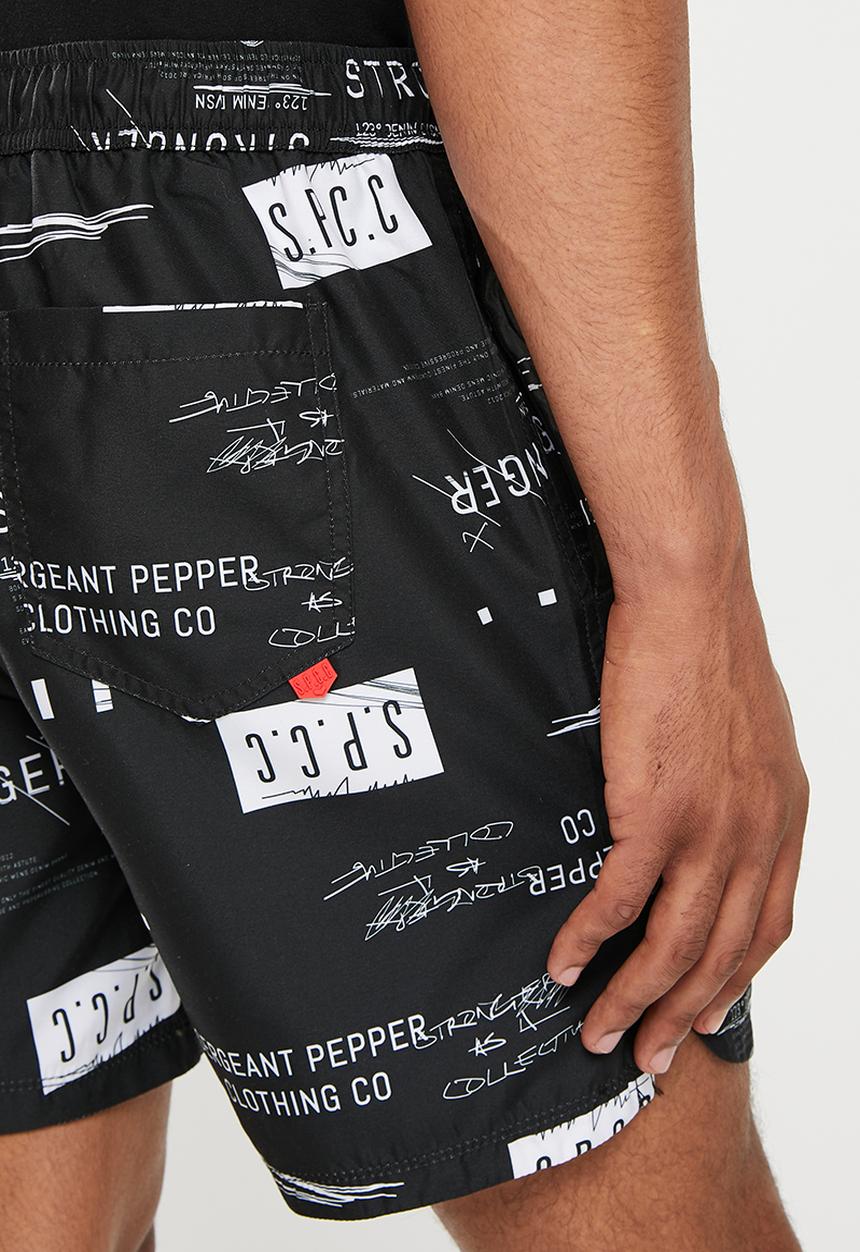 S.P.C.C - Morales regular fit elasticated shorts - black & white 
