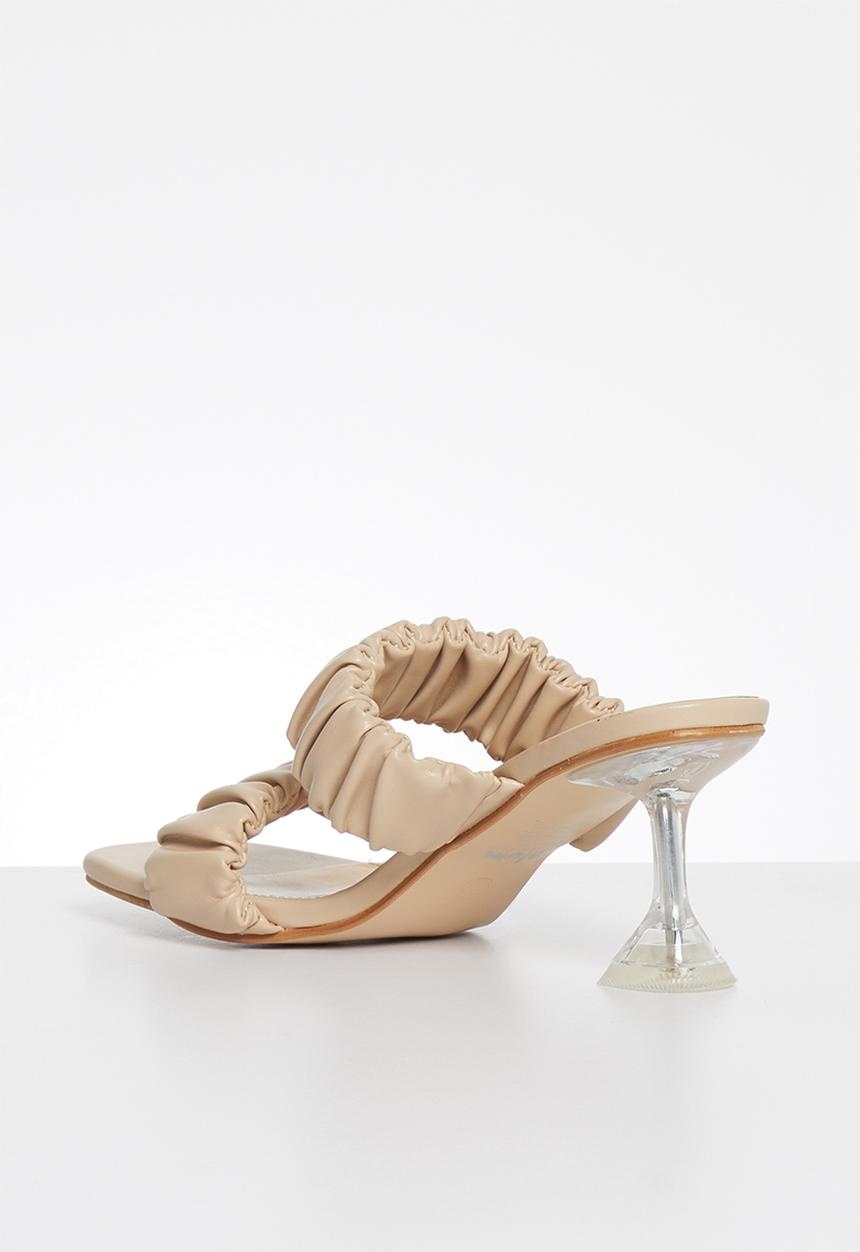 Plum - Questa ruched mule heel - nude