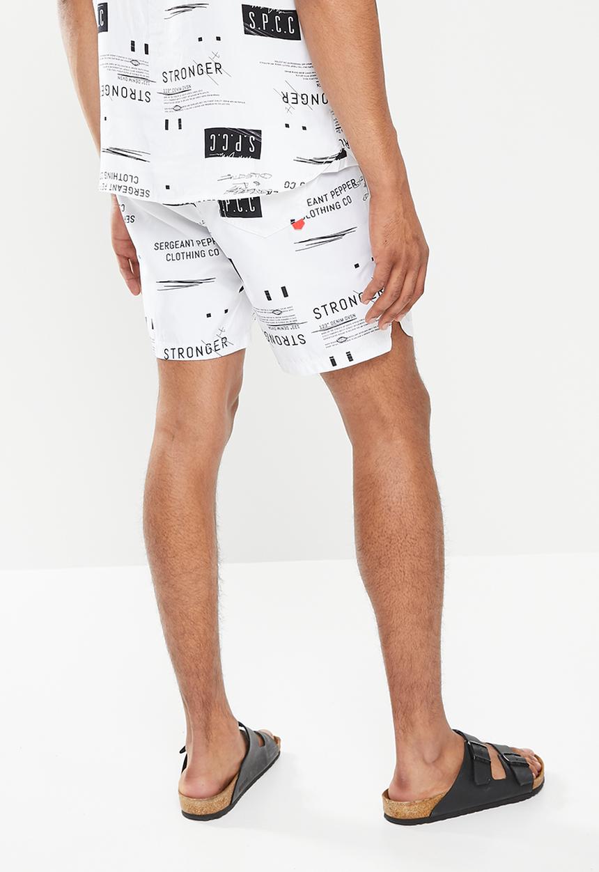 S.P.C.C - Morales regular fit elasticated shorts - white & black 