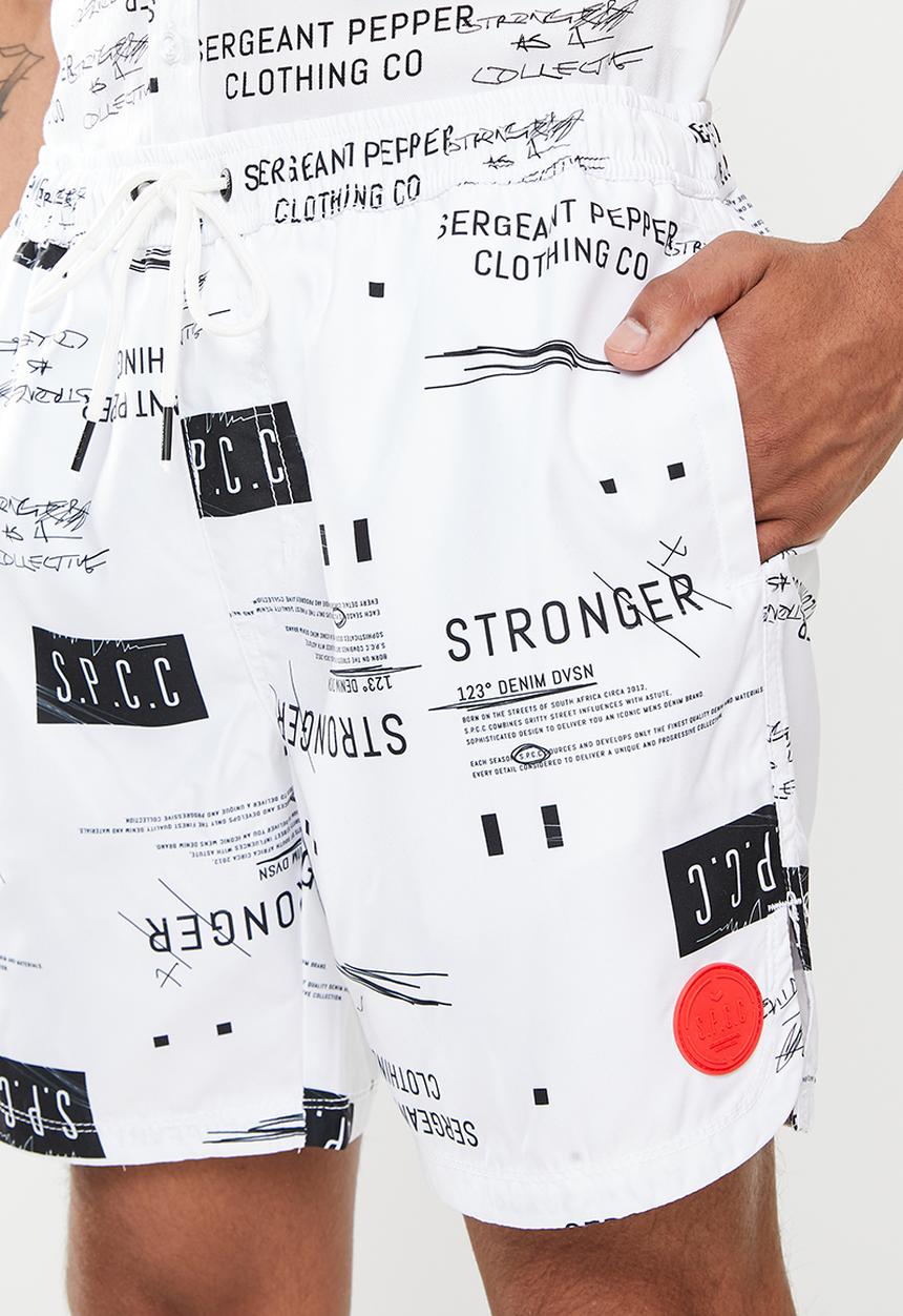 S.P.C.C - Morales regular fit elasticated shorts - white & black 