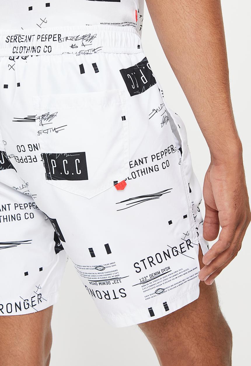 S.P.C.C - Morales regular fit elasticated shorts - white & black 