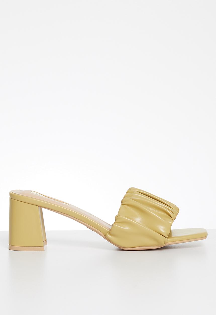 Plum - Cocoa ruched block heel mule - mustard