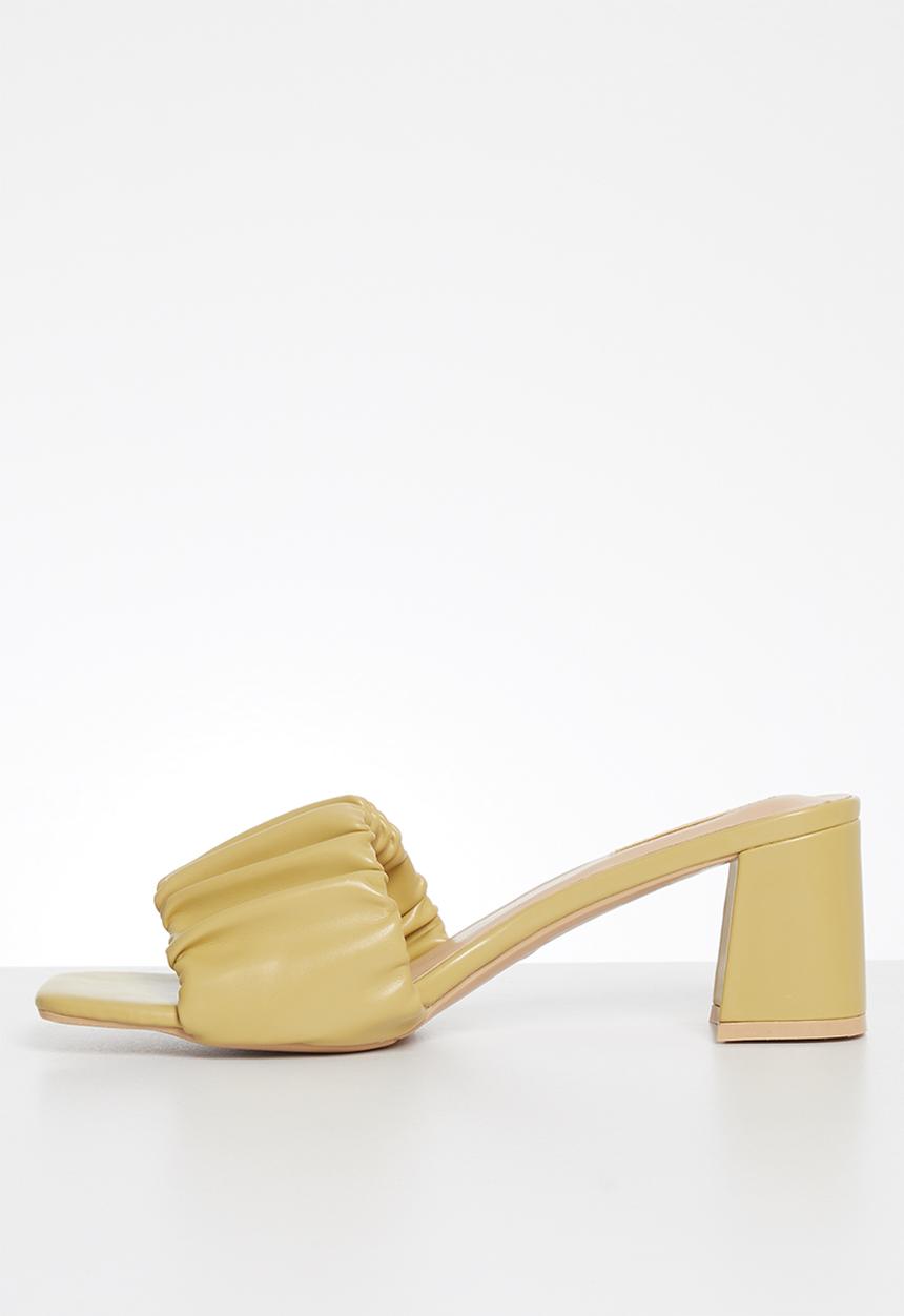 Plum - Cocoa ruched block heel mule - mustard