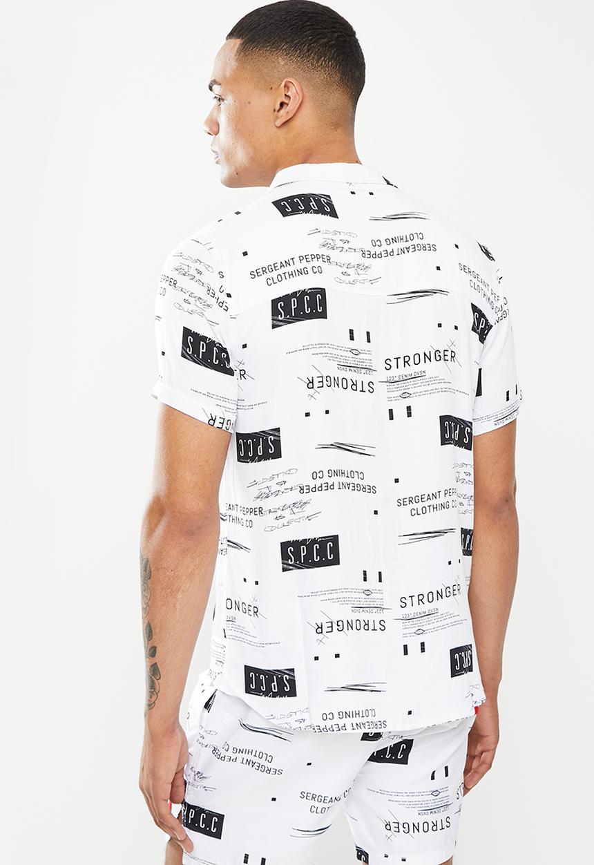 S.P.C.C - Boyega regular fit button through viscose shirt - white & black 