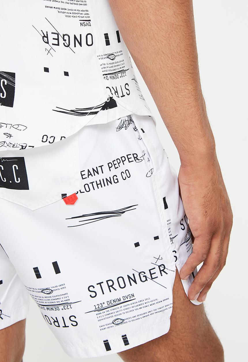 S.P.C.C - Boyega regular fit button through viscose shirt - white & black 