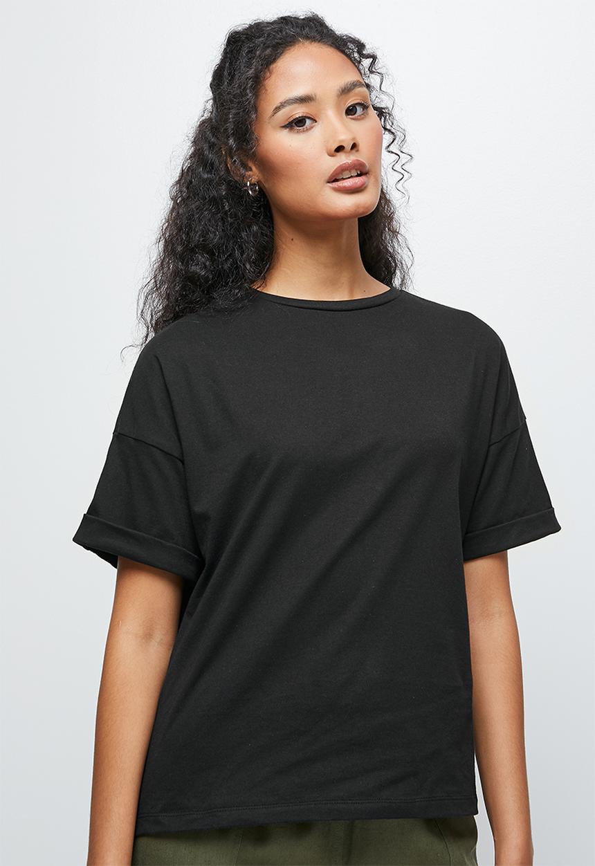 edit - Roll up boxy tee - black