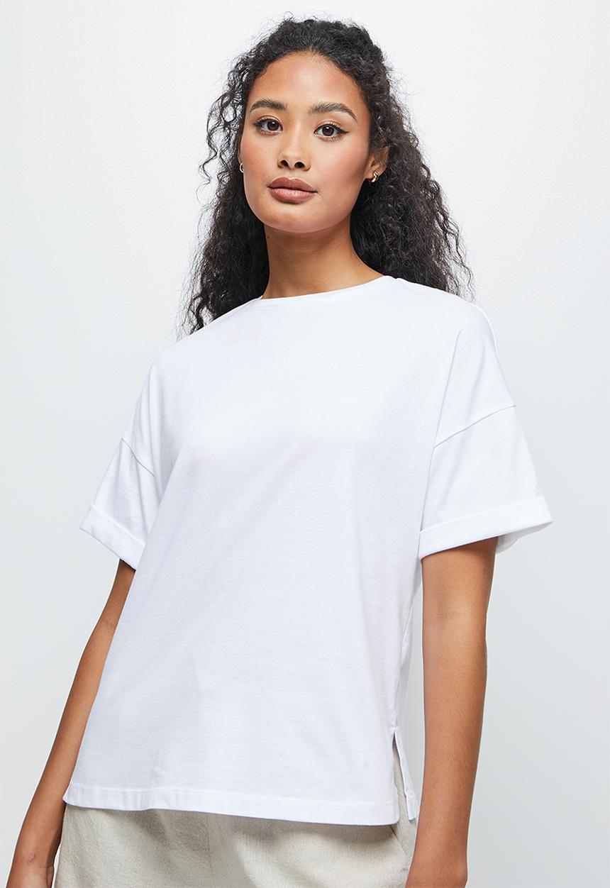 edit - Roll up boxy tee - white