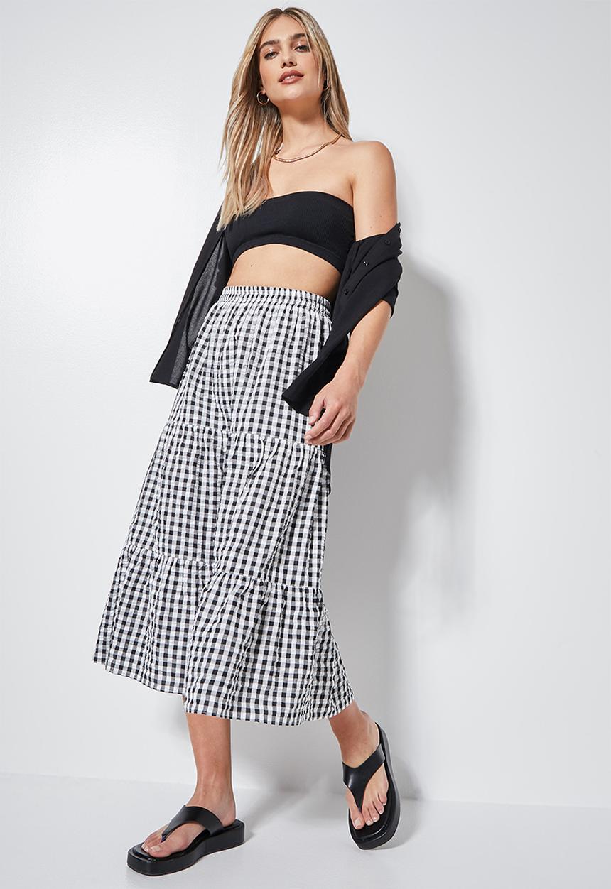 Superbalist - Poplin tiered midi skirt - black & white 