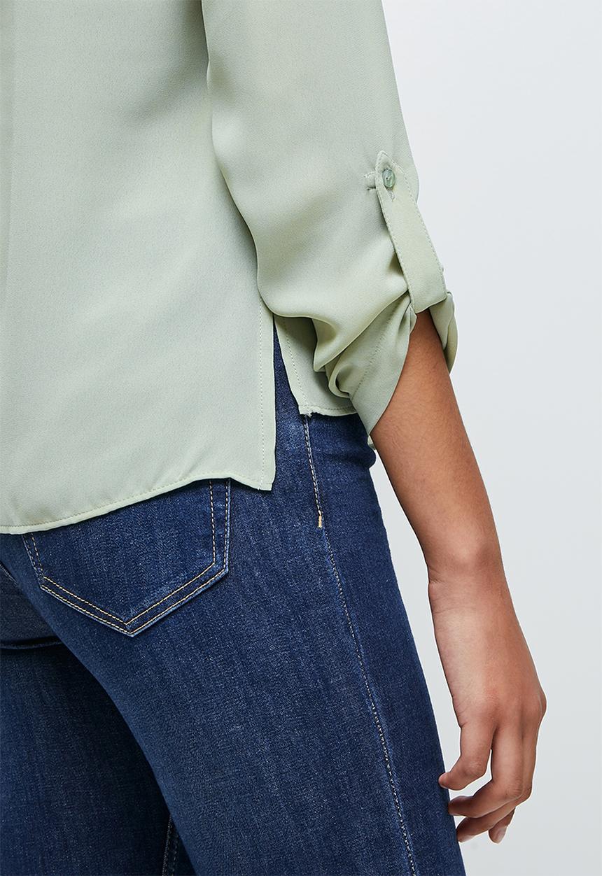 edit - Roll up sleeve notch neck blousee - desert sage