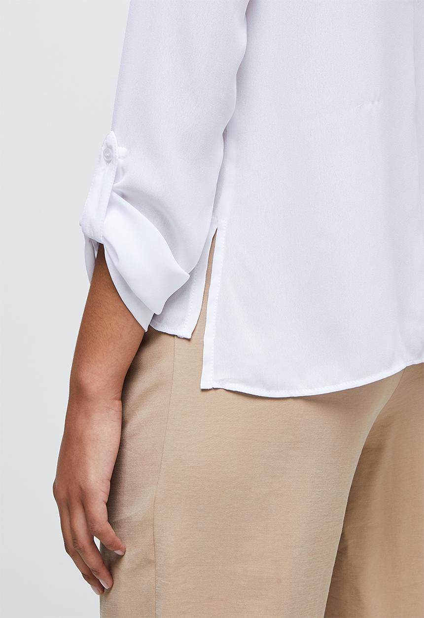 edit - Roll up sleeve notch neck blouse - milk