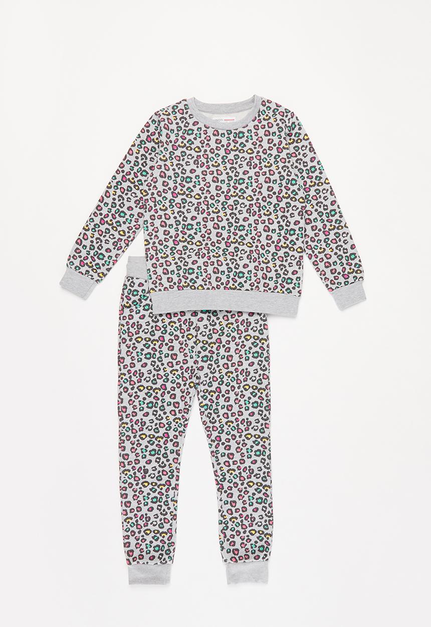 MINOTI - Girls basic aop fleece sweatset - grey