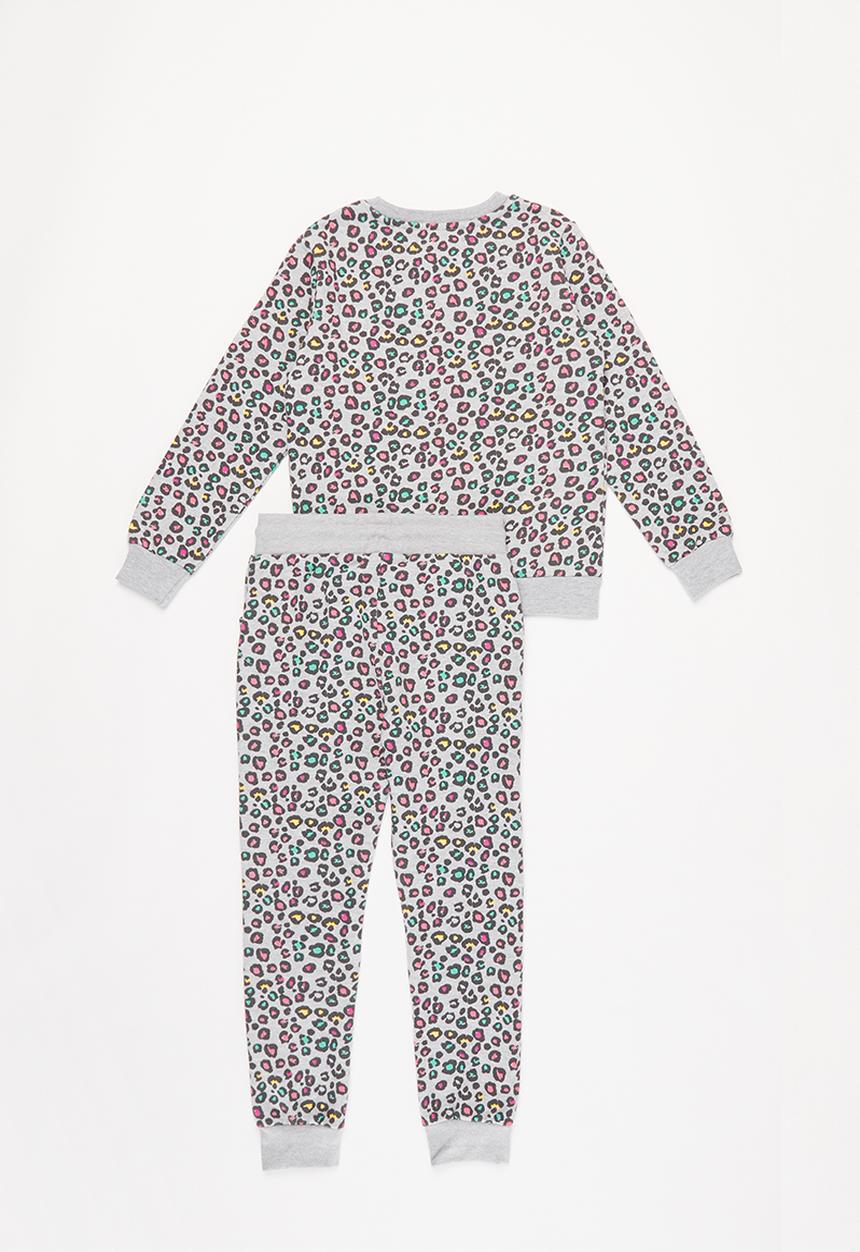 MINOTI - Girls basic aop fleece sweatset - grey