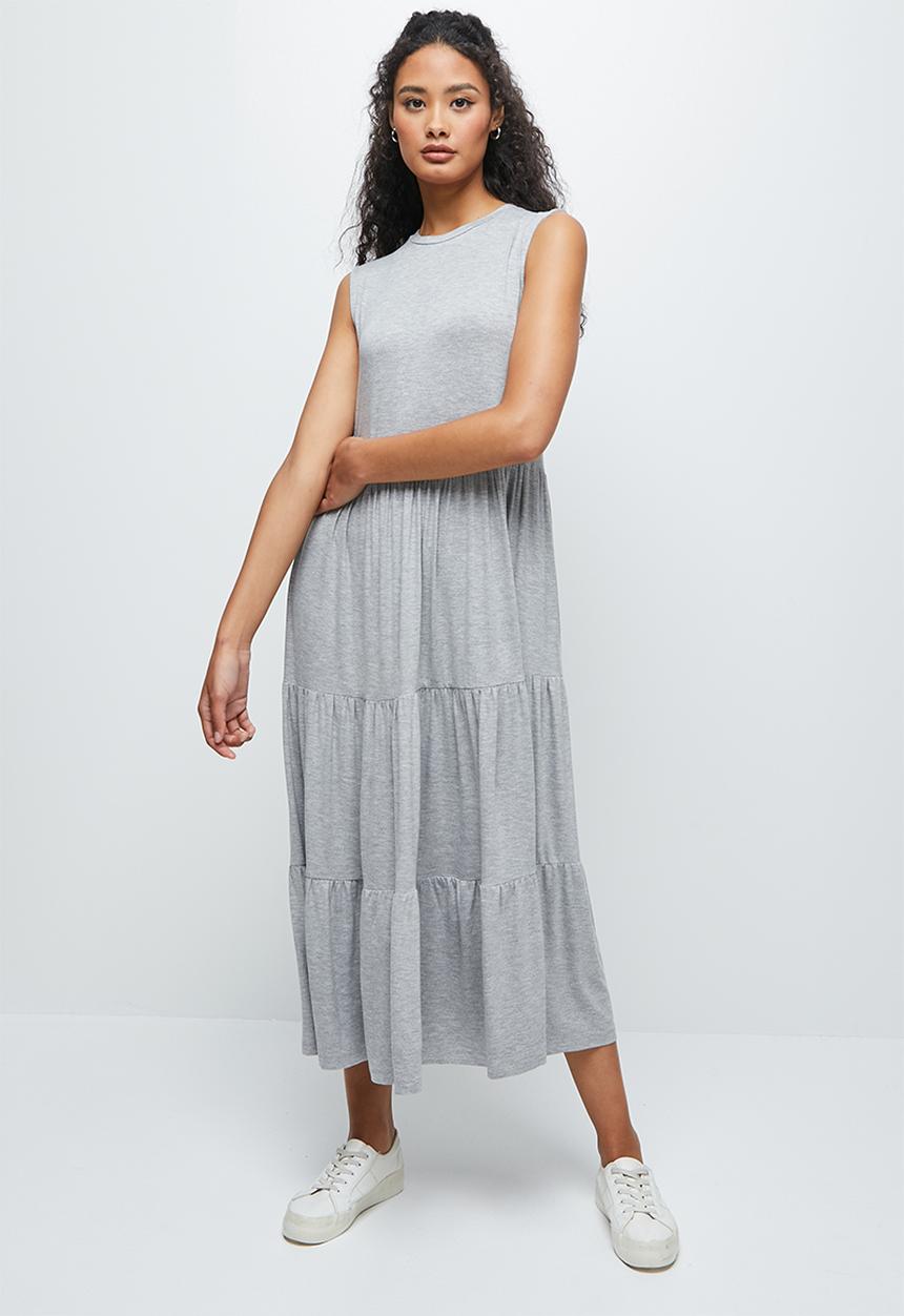 edit - Built up knit tiered maxi dress - grey