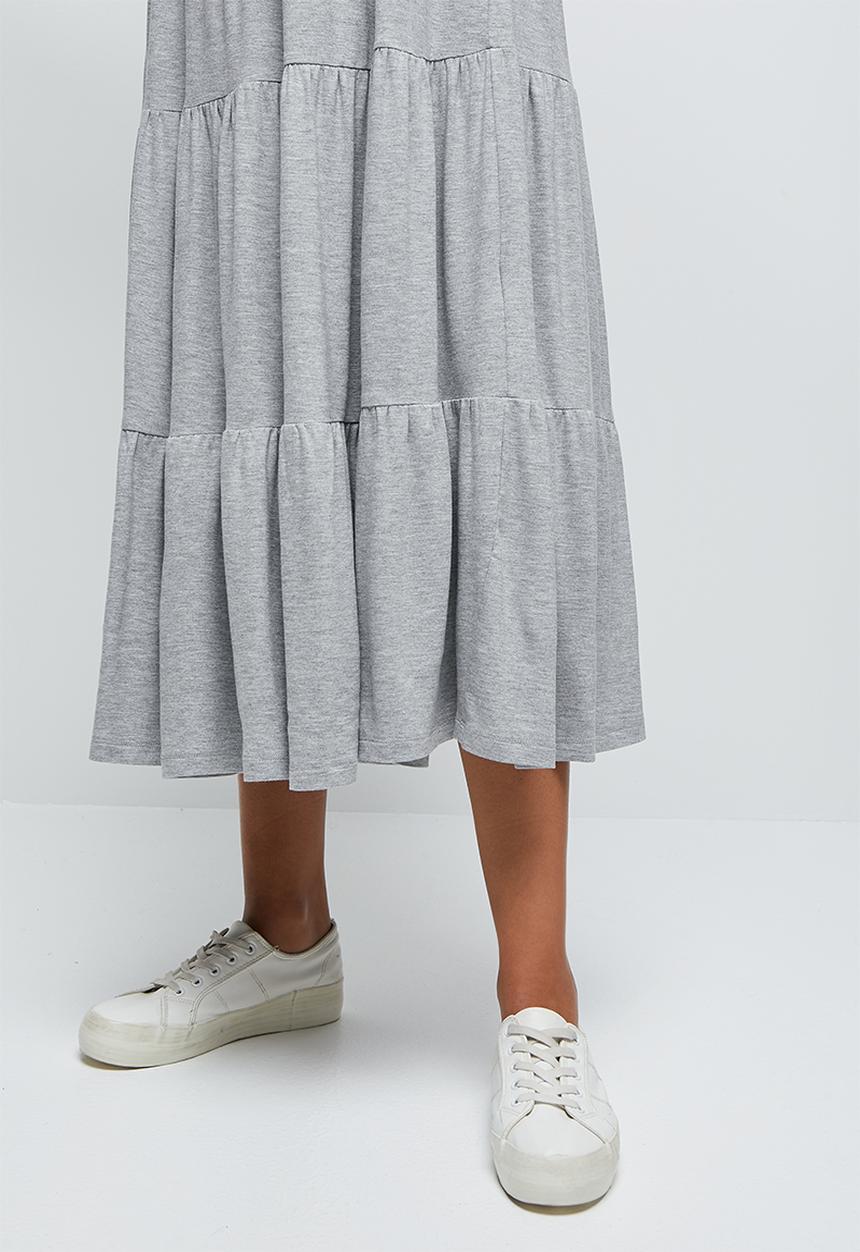 edit - Built up knit tiered maxi dress - grey