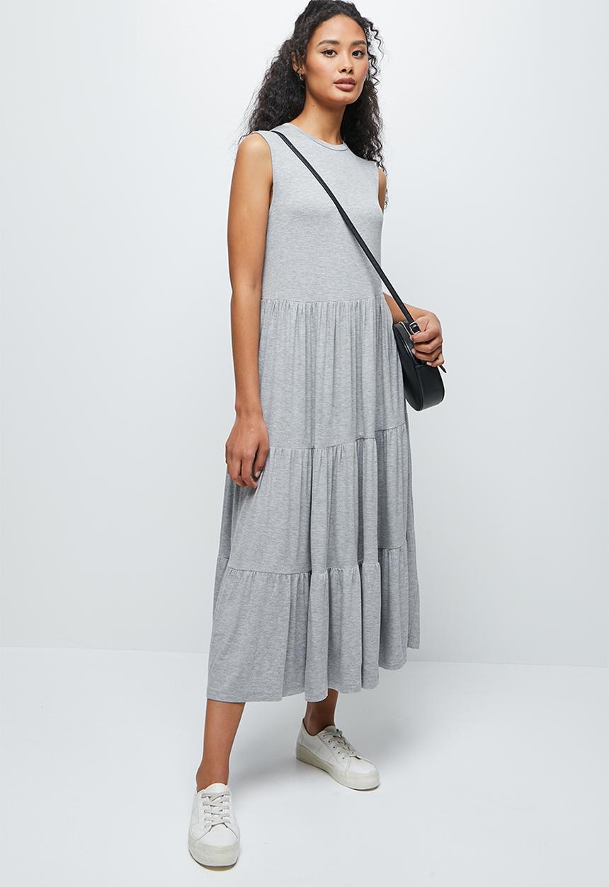 edit - Built up knit tiered maxi dress - grey
