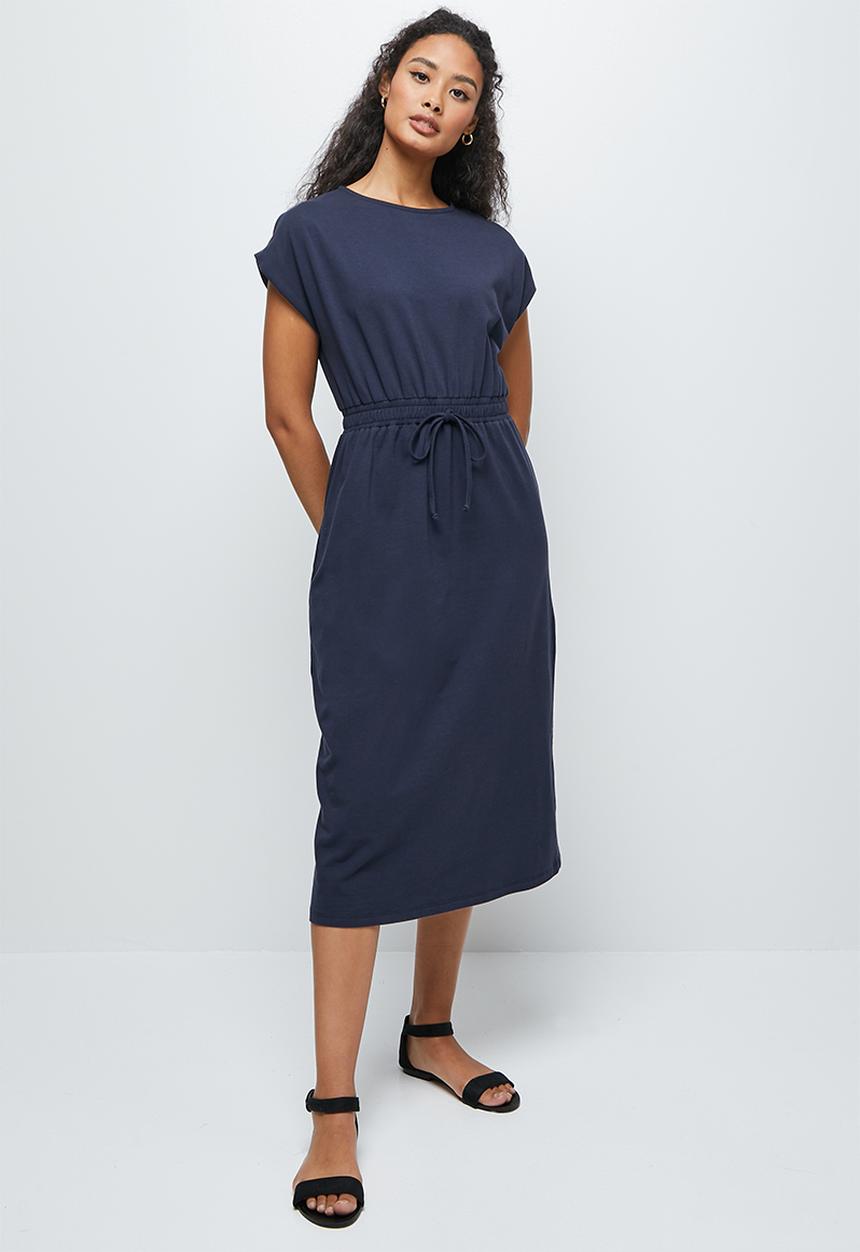 edit - Grown on sleeve knit dress - navy