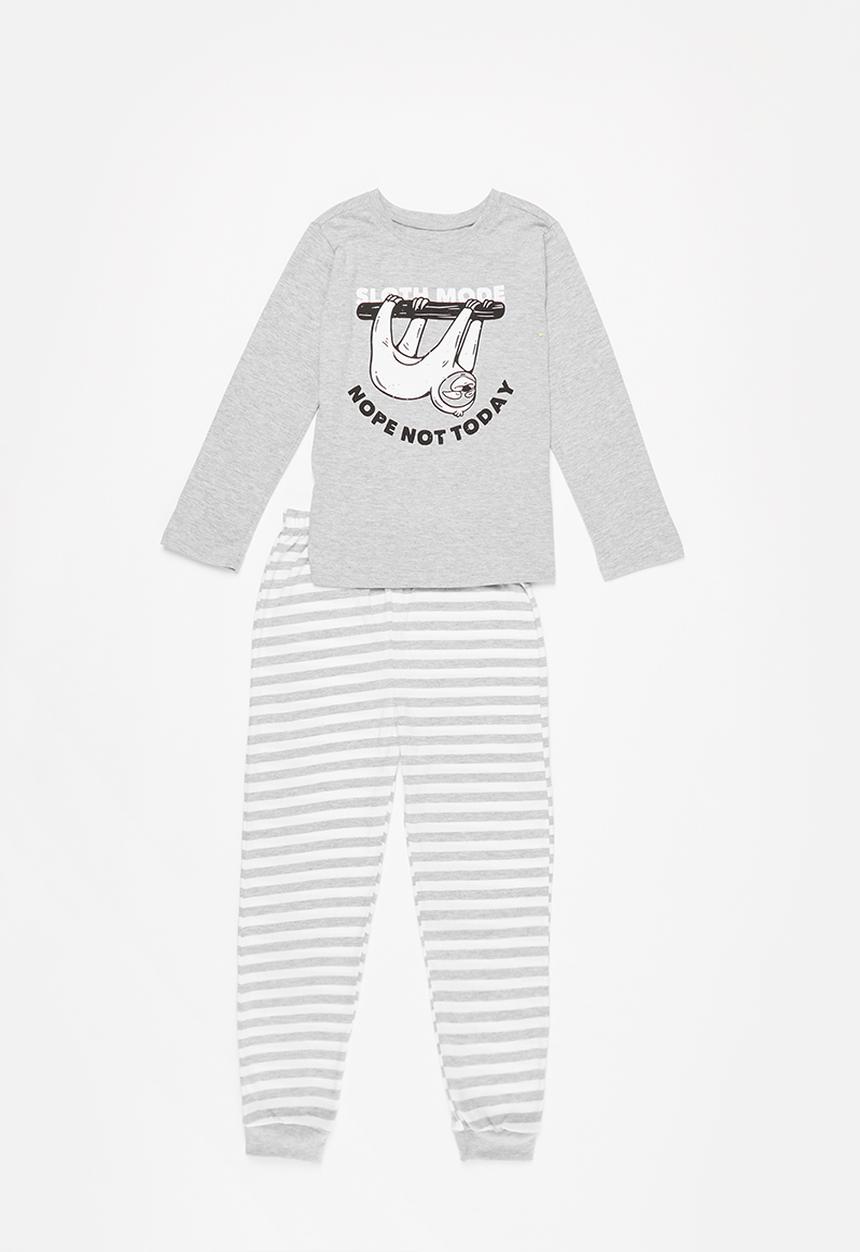 Pop Candy - Long sleeve tee & pants pj set - grey & white 