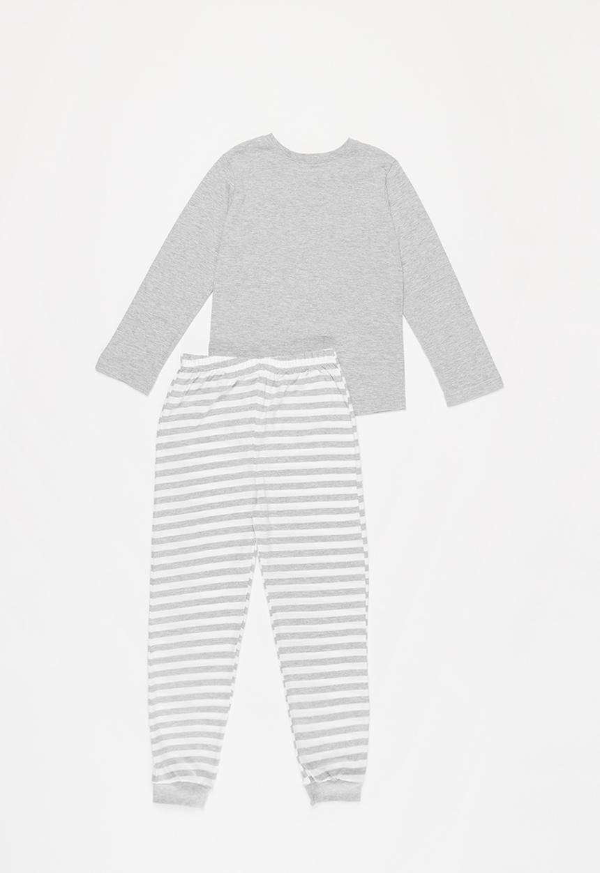 Pop Candy - Long sleeve tee & pants pj set - grey & white 