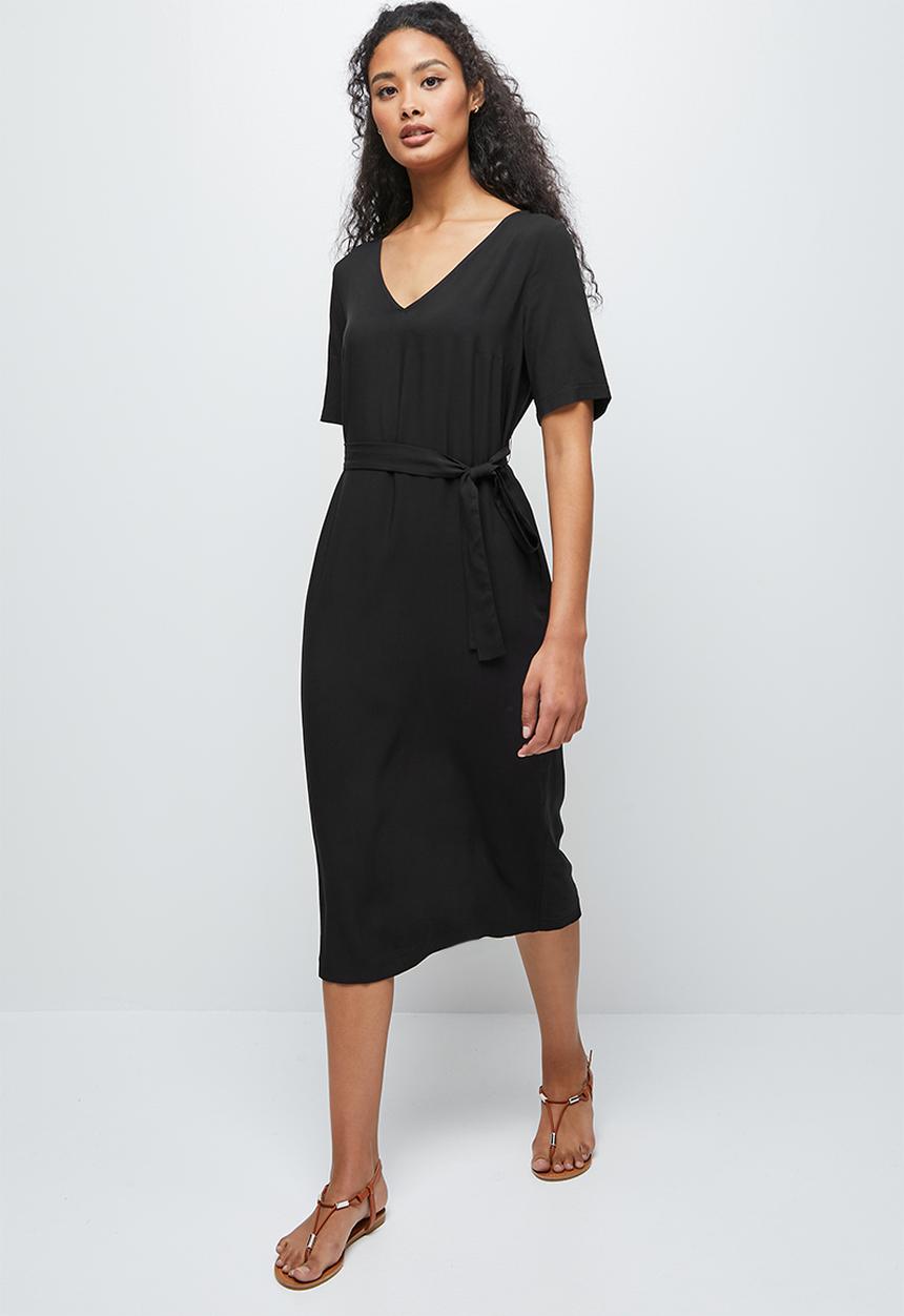 edit - Woven belted midi tunic - black