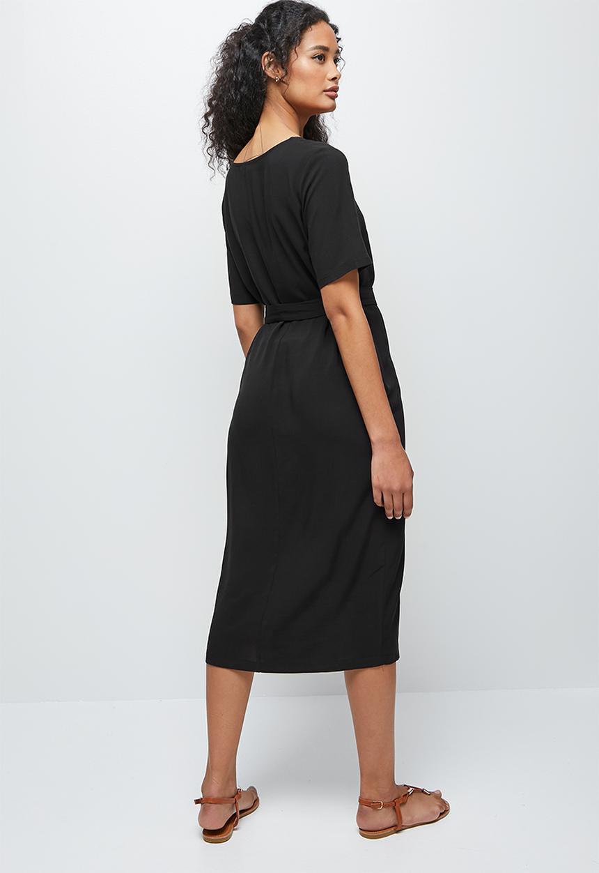 edit - Woven belted midi tunic - black